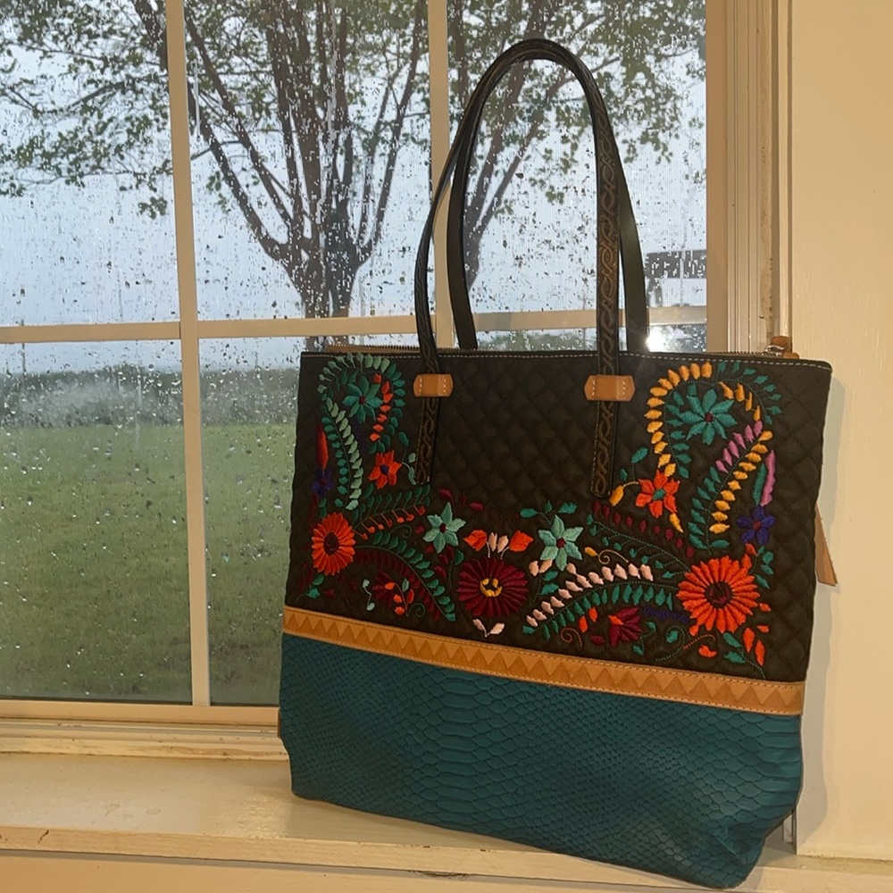 Consuela Silverlake Market Tote w/ Teal Snakeskin bottom (Rare, Retired Design)